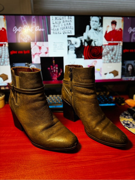 Franco Sarto Shoes - Franco Sarto Leather Ankle Boots - Olive Brown - Size 10M